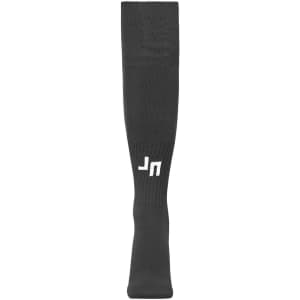 A pair of black sports socks featuring a logo, designed for team use.