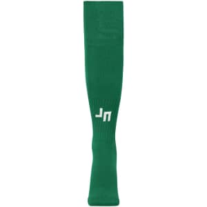 Green sports socks featuring a logo near the ankle. They are designed for team use and athletic activities.