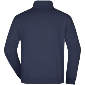 A navy blue round-neck zip jumper displayed from the back, featuring a simple design and a logo.