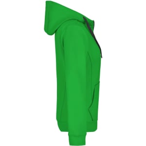 A bright green ladies' doubleface jacket with a hood and a front pocket, featuring a small logo.