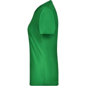 A green active t-shirt with short sleeves, featuring a simple design and a logo on the front.