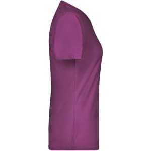 A purple Ladies Active-T shirt featuring a fitted design and short sleeves. The shirt has a logo on it.