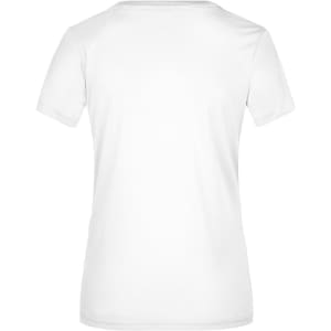 A white Ladies Active-T shirt with a simple design and a logo on the back.