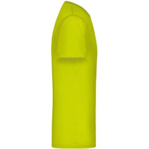A bright yellow men's active T-shirt with short sleeves, featuring a logo on the front.