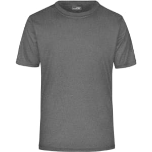 A grey men's active t-shirt featuring a crew neck design and short sleeves, with a logo on the label.