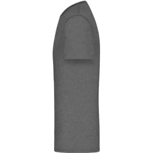 A grey men's active T-shirt depicted from the side, featuring a round neckline and short sleeves. It has a logo.