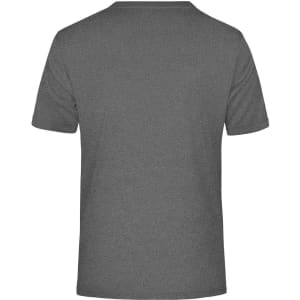 A grey men's active T-shirt with a crew neck and short sleeves, featuring a logo on the back.