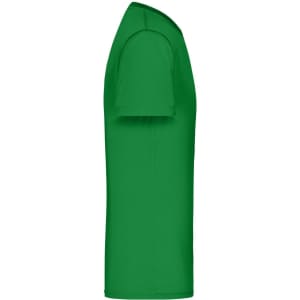 A green men's active T-shirt with short sleeves and a fitted style, featuring a logo on the front.