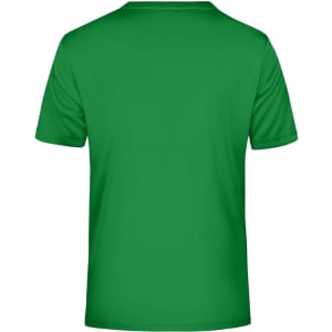 A green men's active T-shirt with a plain back. The shirt has a standard crew neck and short sleeves.