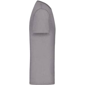 A grey men's active T-shirt featuring a fitted design and short sleeves, with a logo on the fabric.