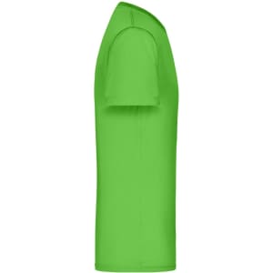 A bright green men's T-shirt with short sleeves and a crew neck. The shirt features a logo on the left side.
