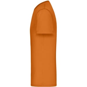 An orange men's T-shirt with short sleeves and a simple design. It features a logo on the front.