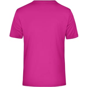 A pink men's active t-shirt featuring a simple design and a logo on the back.