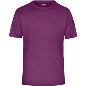 A purple active T-shirt featuring a crew neck and short sleeves, with a brand logo.
