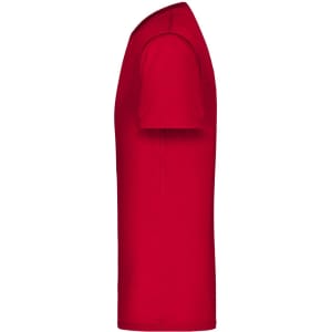 A red men's active T-shirt displayed from the side. The shirt features short sleeves and has a logo.