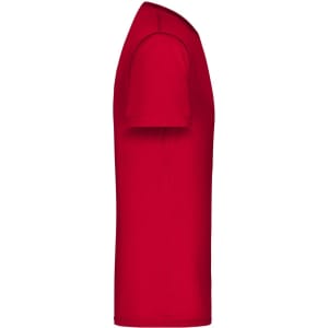 A red men's active T-shirt with short sleeves, featuring a logo on the side.