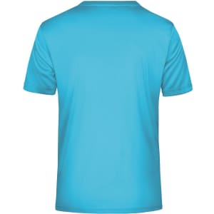 A light blue men's active t-shirt with a round neckline and short sleeves, featuring a logo on the back.