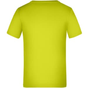 A bright lime green T-shirt with a crew neckline and short sleeves. The shirt has a logo on the back.