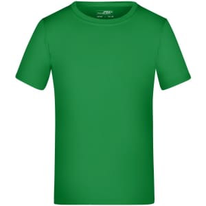 A green T-shirt with a classic crew neckline and short sleeves. It features a logo on the inner label.