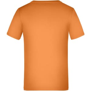 A plain orange T-shirt with a standard crew neck and short sleeves. It features a branding logo.