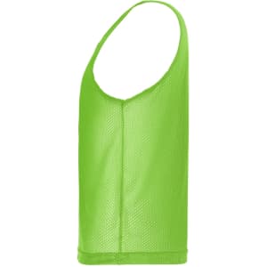A mesh training singlet in vibrant lime green with a sleeveless design. It features a logo on the side.