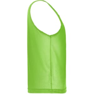 A bright green mesh training vest with a sleeveless design and a relaxed fit. It has a logo on it.