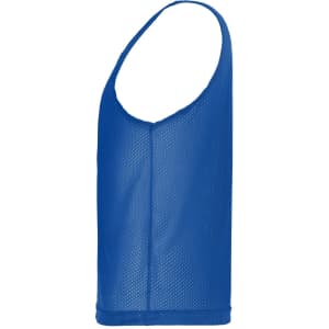 A blue, sleeveless mesh training vest featuring a rounded neckline and a lightweight design.