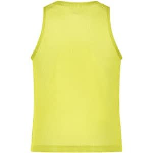 A mesh tank top in bright yellow with a simple design and no graphics. It features a sleeveless cut and a breathable fabric.