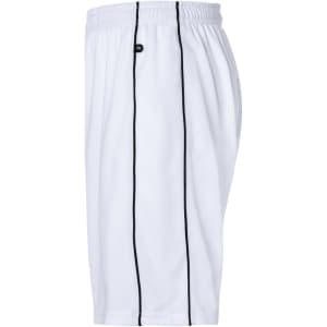 Basic team shorts in white, featuring black side stripes and an elastic waistband. Includes branding on the side.