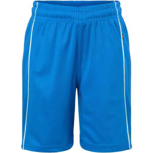 Bright blue sports shorts for juniors, featuring an elastic waistband and white side detailing. Includes a logo.
