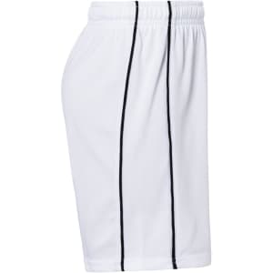 Sport shorts in white, featuring black side stripes and an elastic waistband. Includes a logo.