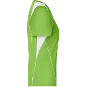 A green ladies' T-shirt with white accents and a logo, designed for active wear.