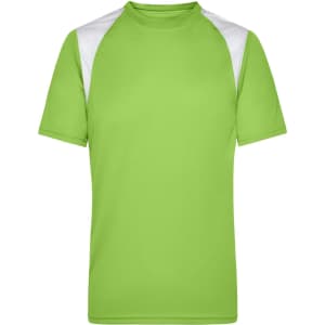 A green men's running T-shirt with white accents on the shoulders and a subtle logo.