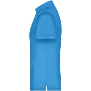 A blue men's polo shirt featuring a collar and short sleeves, with a logo on the chest.