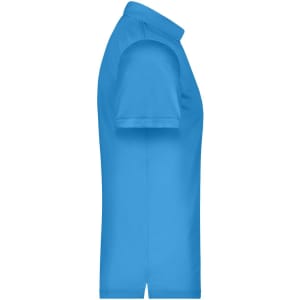 A blue men's polo shirt featuring a classic collar and short sleeves, with a logo present.