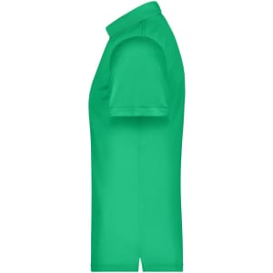 A green men's polo shirt with a collar and short sleeves, featuring a logo.