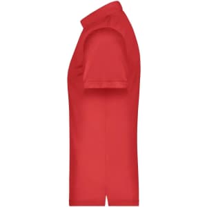 A red men's polo shirt with a classic collar and short sleeves, featuring a logo on the chest.