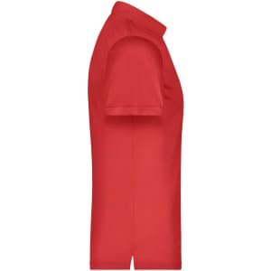 A red men's polo shirt with a classic collar and short sleeves, featuring a logo on the side.