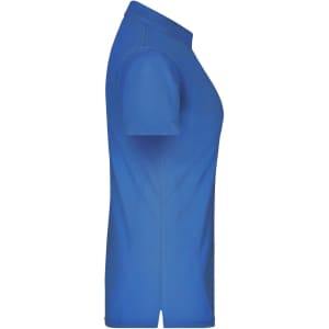 A ladies' polo shirt in a bright blue colour, featuring a classic design and a logo on the front.