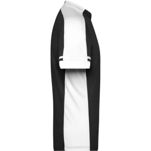 A half-zip men's bike shirt featuring black and white colours with a sporty design and a logo.