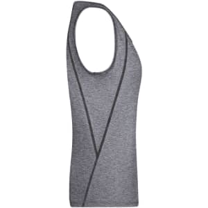 A grey ladies' sports tank top with a sleeveless design and accentuated seams. It features a logo on the fabric.
