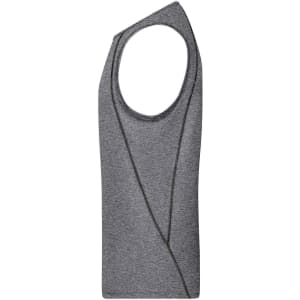 A grey men's sports tank top with a sleeveless design and a logo. Suitable for athletic wear.