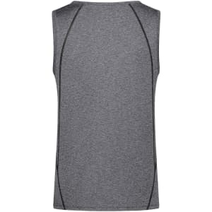 A grey men's sports tank top featuring a simple design with contrasting side panel detailing and a logo.