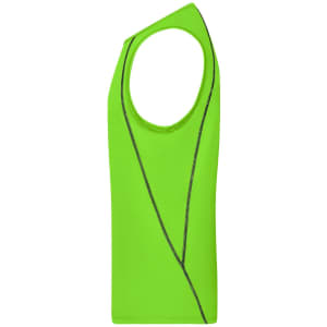 A bright green men's sports tank top with a distinctive sleeveless design and contrasting stitching.