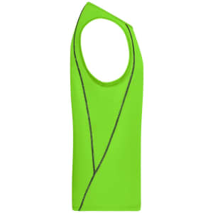 A men's sports tank top in vibrant green with a unique design and features a branded logo.