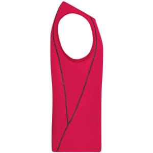 A red men's sports tank top with a sleeveless design and contrasting seam detail. It features a logo on the side.