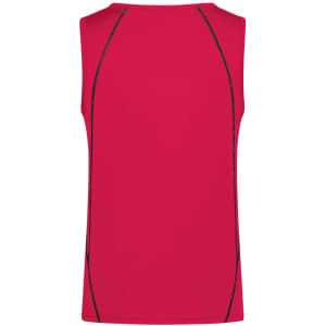 A red men's sports tank top with contrasting black stitching, featuring a simple design and no visible logos.