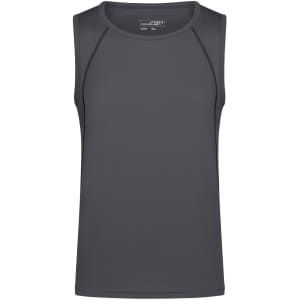 A grey men's sports tank top with a simple design and a logo on the front.