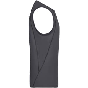 A grey men's sports tank top with a sleeveless design and a logo on the side.