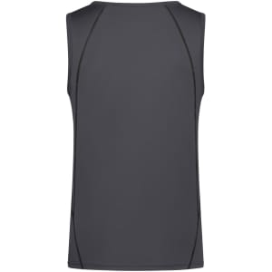 A men's sports tank top in dark grey with a simple design and contrasting seam details. Features a logo.